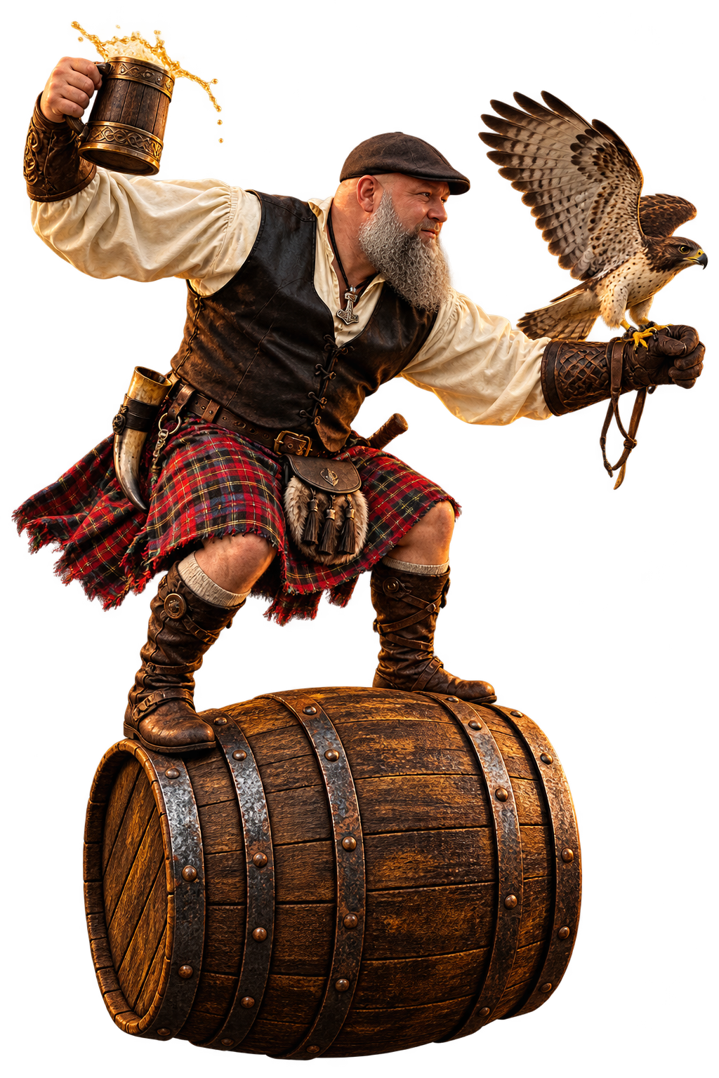 Clyde raising a mead horn while riding his barrel